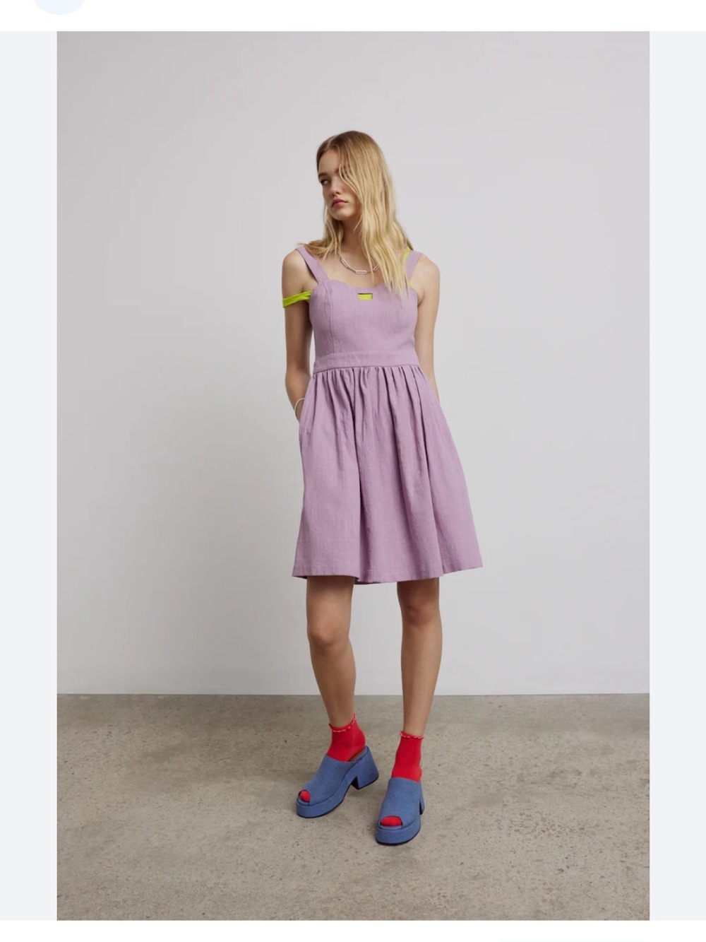 Eve Gravel Lavender Cotton Sundress with Wide Straps